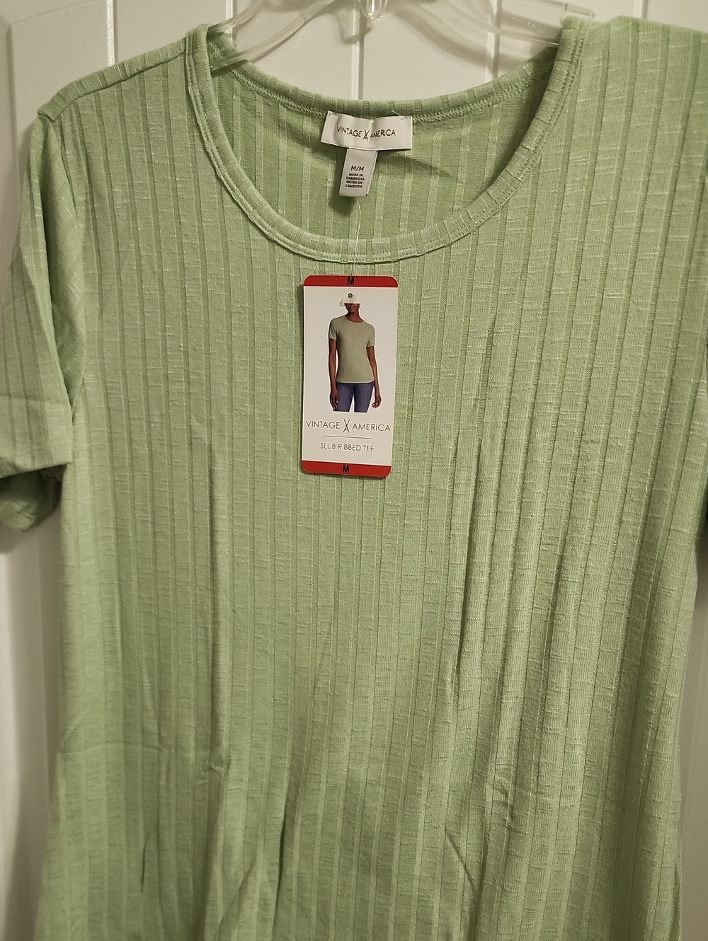 Vintage America Sage Green Ribbed Short Sleeve Tee